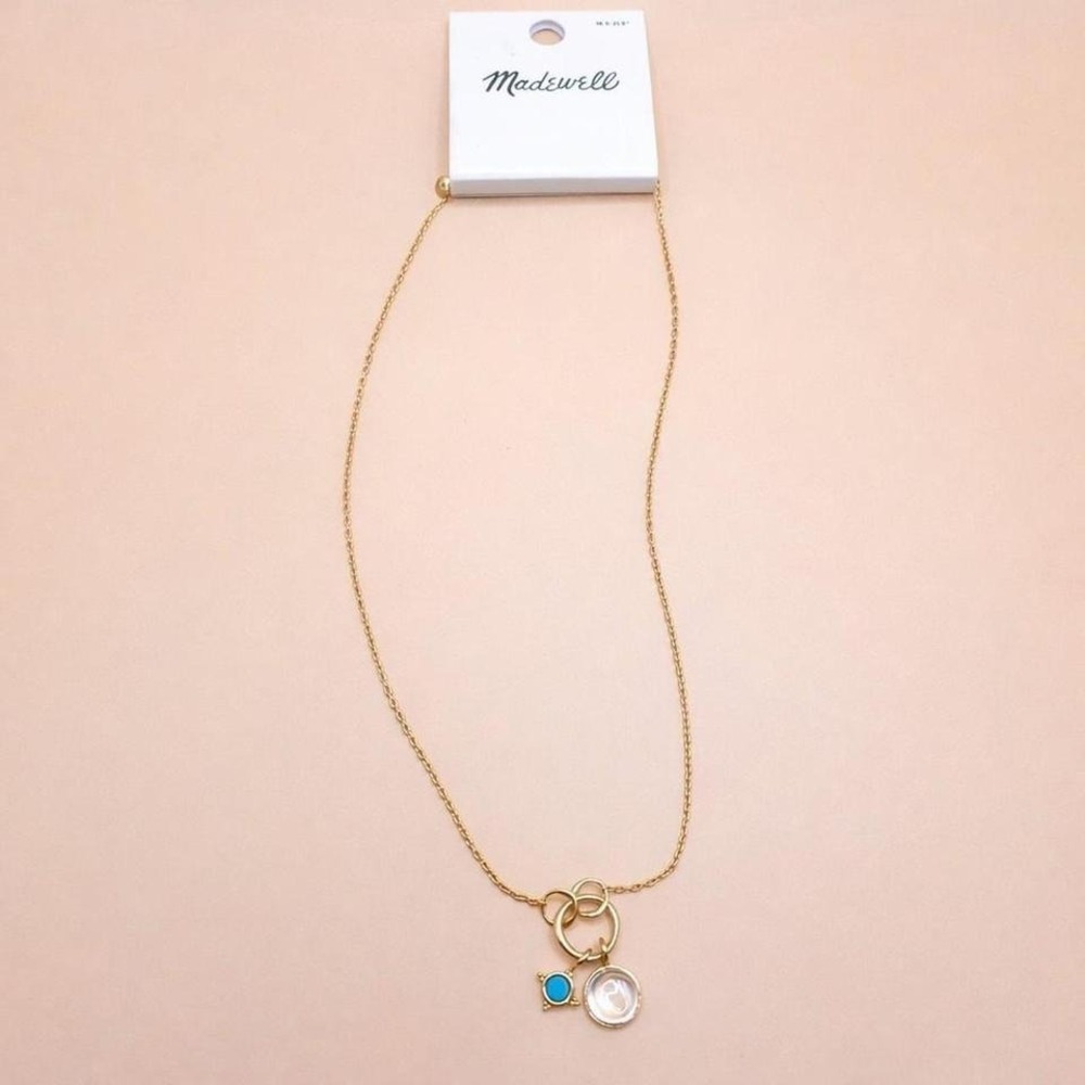 Madewell Gold necklace with blue and white charms - Picture 2 of 6